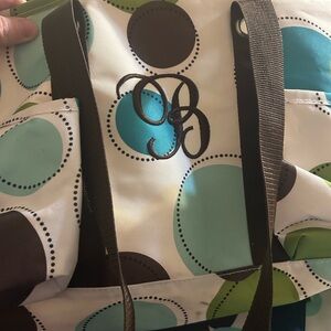 Thirty-One Polka Dot Tote in Blue, Brown, and Green
